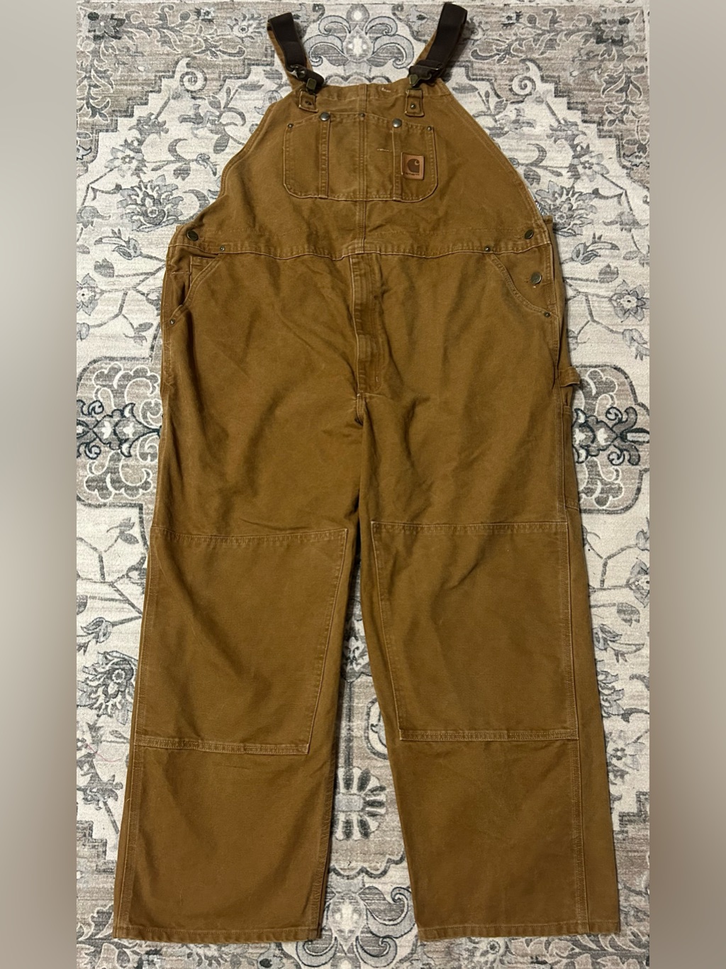 Carhartt Double Knee Carpenter Overalls Mens 48x30 Brown Canvas R06211 Zip Fly
